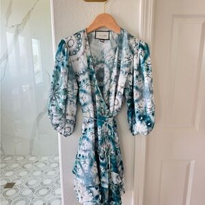 Alexis Blue and White Tie-Dye Mini Dress XS